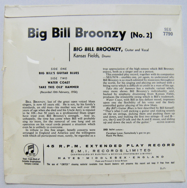 Big Bill Broonzy - Big Bill's Guitar Blues (7", Single) 40113