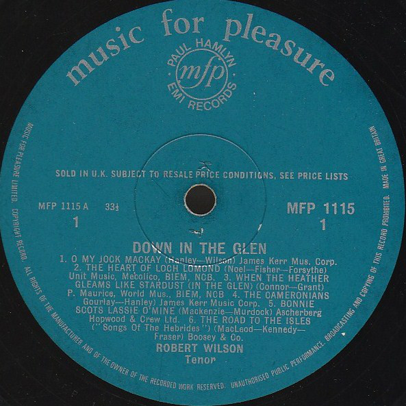 Robert Wilson (3) - Down In The Glen (LP, Album, Mono) 18981