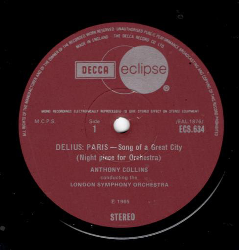 Delius* - Anthony Collins (2), London Symphony Orchestra* - Paris / In A Summer Garden / Summer Night On The River (LP) 20895