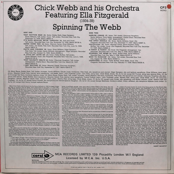 Chick Webb And His Orchestra Featuring Ella Fitzgerald - Spinning The Webb (LP, Comp, Mono) 21046
