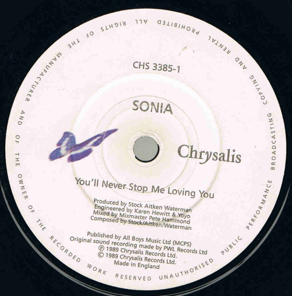 Sonia - You'll Never Stop Me Loving You (7", Single, Pap) 39230