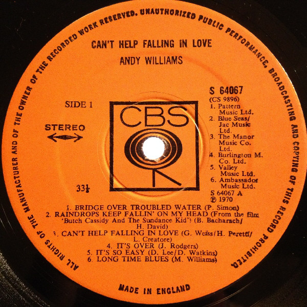 Andy Williams - Can't Help Falling In Love (LP, Album) 20765