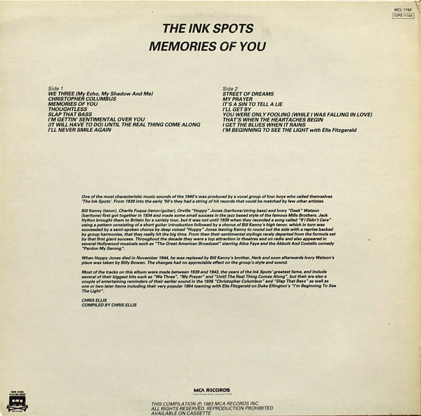 The Ink Spots - Memories Of You (LP, Album, Comp, Mono) 19330