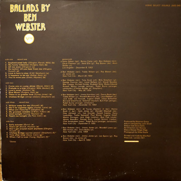 Ben Webster - Ballads By Ben Webster (2xLP, Comp, Mono) 40127