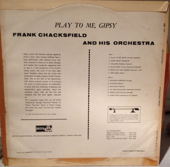 Frank Chacksfield and His Orchestra - Play To Me, Gipsy (LP, Album, Mono) 18854