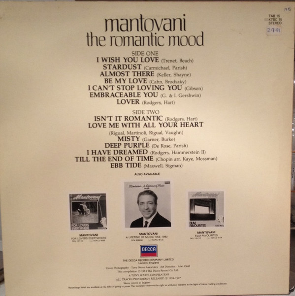 Mantovani* - The Romantic Mood (LP, Album) 18732
