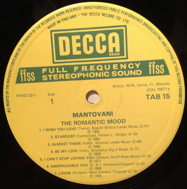 Mantovani* - The Romantic Mood (LP, Album) 18733