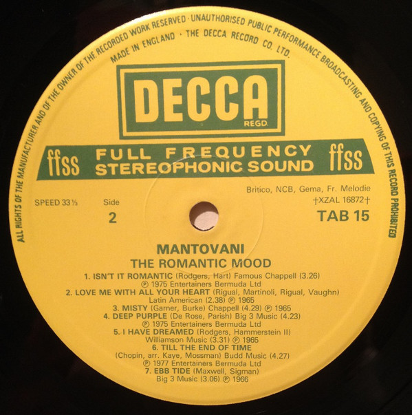 Mantovani* - The Romantic Mood (LP, Album) 18734