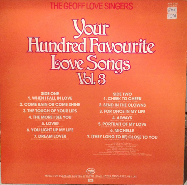 The Geoff Love Singers - Your Hundred Favourite Love Songs Vol 3 (LP, Album, Comp) 20886