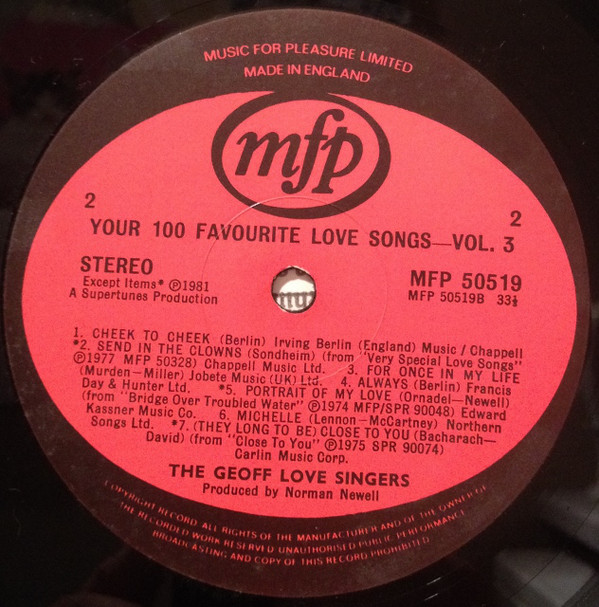 The Geoff Love Singers - Your Hundred Favourite Love Songs Vol 3 (LP, Album, Comp) 20888