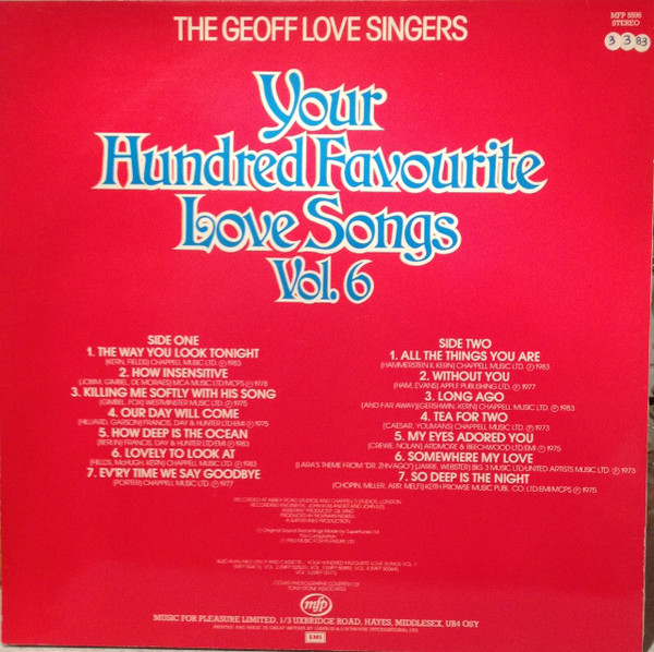 The Geoff Love Singers - Your Hundred Favourite Love Songs Vol 6 (LP, Album, Comp) 18669
