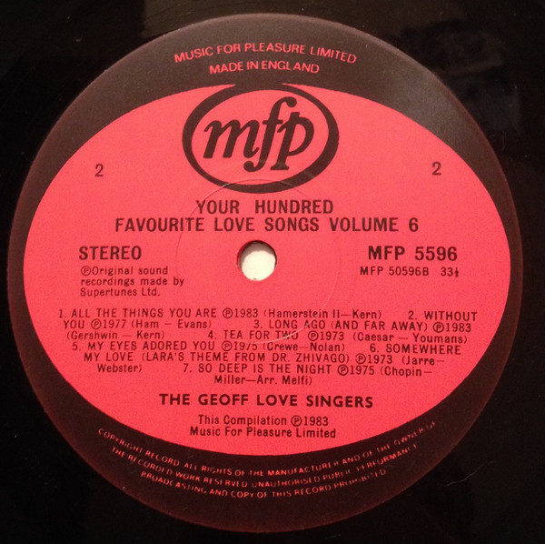 The Geoff Love Singers - Your Hundred Favourite Love Songs Vol 6 (LP, Album, Comp) 18671