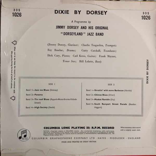 Jimmy Dorsey And His Original "Dorseyland" Jazz Band - Dixie By Dorsey (10", Mono) 20727