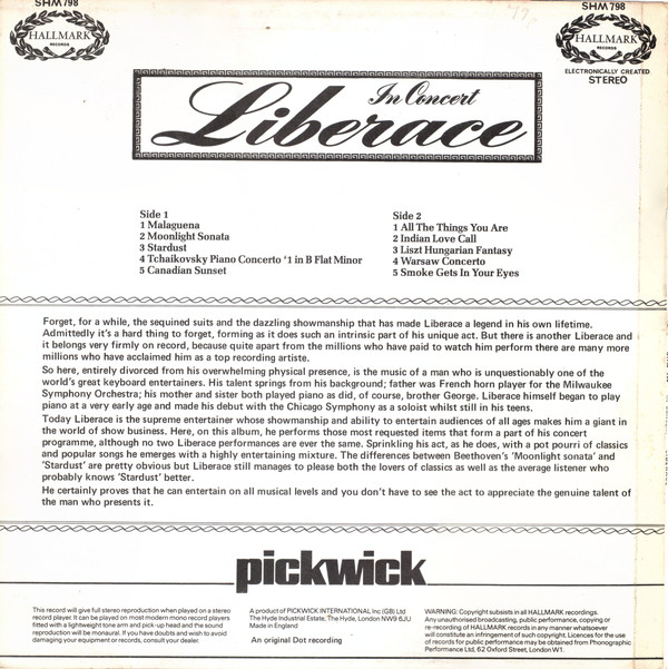 Liberace - In Concert (LP, Album) 19840
