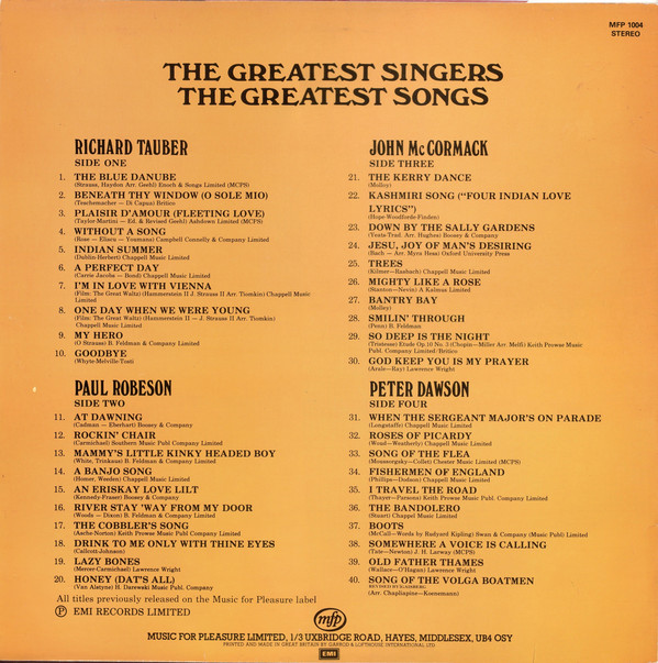 Richard Tauber, Paul Robeson, John Mc Cormack*, Peter Dawson - The Greatest Singers The Greatest Songs (2xLP, Comp) 20638