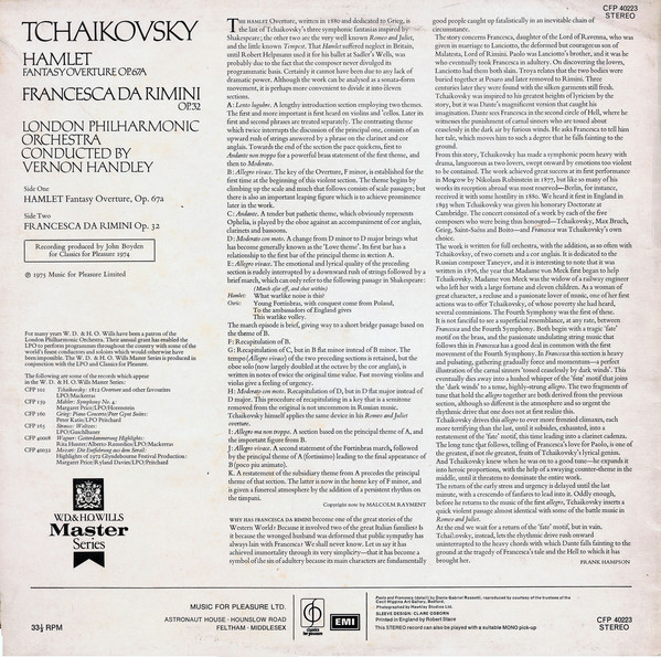 Tchaikovsky* - London Philharmonic Orchestra* Conducted By Vernon Handley - Francesca Da Rimini / Hamlet (LP, Album) 19666
