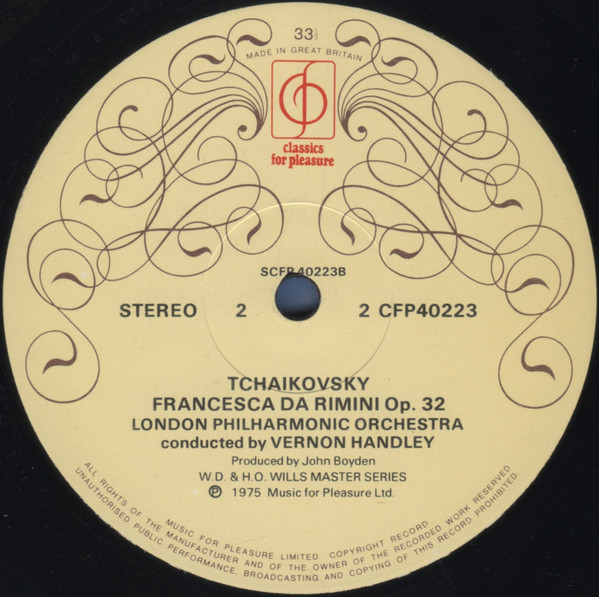 Tchaikovsky* - London Philharmonic Orchestra* Conducted By Vernon Handley - Francesca Da Rimini / Hamlet (LP, Album) 19668