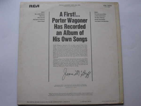 Porter Wagoner - Porter Wagoner Sings His Own (LP, Album) 25422