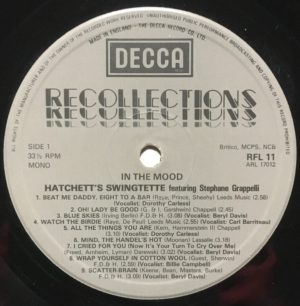 Hatchett's Swingtette Featuring Stephane Grappelli* - In The Mood (LP, Comp) 19179