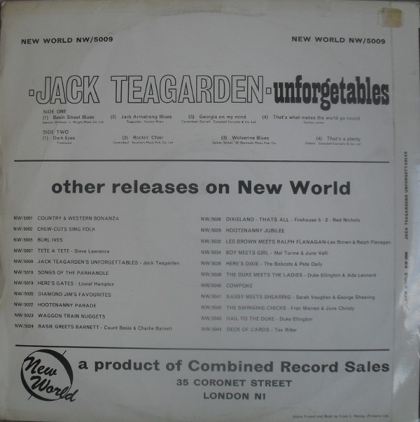 Jack Teagarden - Jack Teagarden's Unforgettables (LP, Comp, Mono) 20484