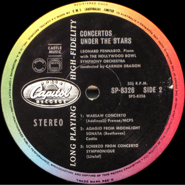 The Hollywood Bowl Symphony Orchestra, Carmen Dragon, Leonard Pennario - Concertos Under The Stars (LP, Album) 18813