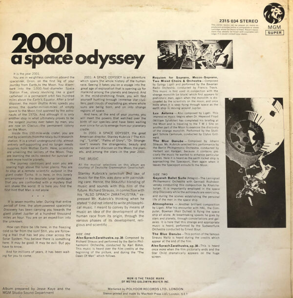 2001 a space odyssey vinyl soundtrack rear album cover