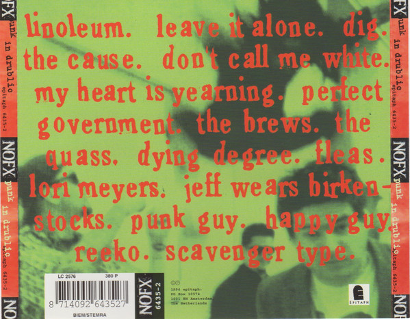 NOFX - Punk In Drublic (CD, Album) - Back Cover and Track List