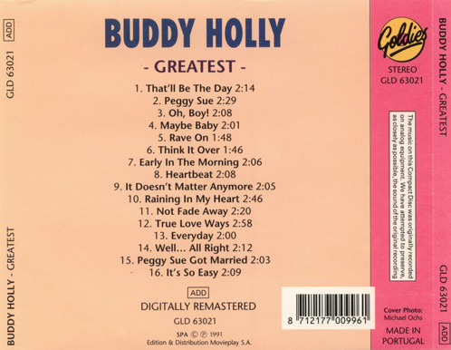 Buddy Holly - Greatest (CD, Compilation, RM, Unofficial) - Track List