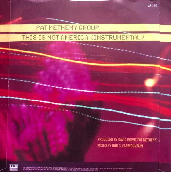 David Bowie : Pat Metheny Group - This Is Not America Rear Cover 7 Inch Vinyl Picture Sleeve