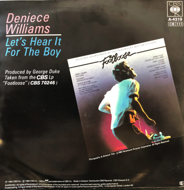 Deniece Williams Let's Hear It For The Boy 7 Inch Vinyl Single Picture Sleeve Rear Cover