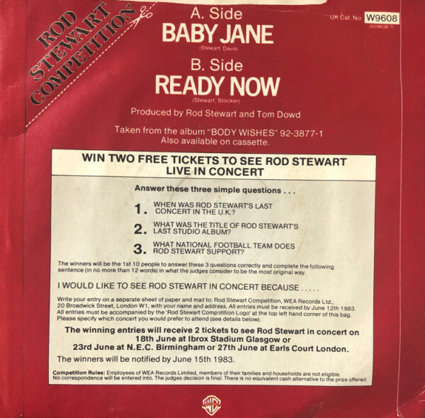 Rod Stewart Baby Jane 7 Inch Vinyl Single Picture Sleeve Rear Cover