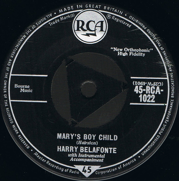 Harry Belafonte - Mary's Boy Child 7 Inch Vinyl Single (7 Inch Record) (45 Record)