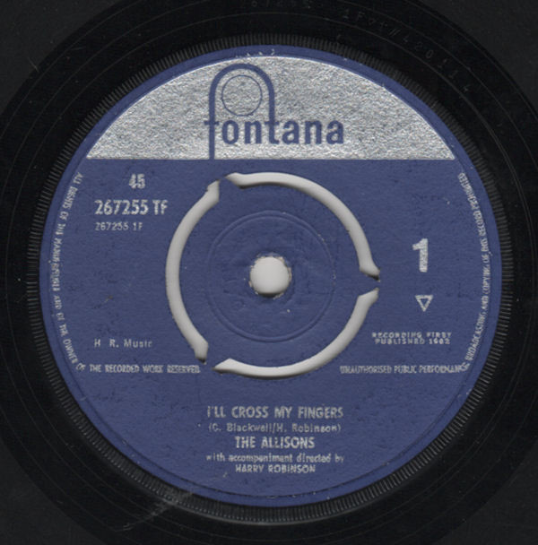 The Allisons - I'll Cross My Fingers 7 Inch Vinyl Single (7 Inch Record) (45 Record)