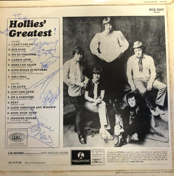 The Hollies - Hollies' Greatest Vinyl LP Signed By Band Members (LP Record, Compilation) - Image 2