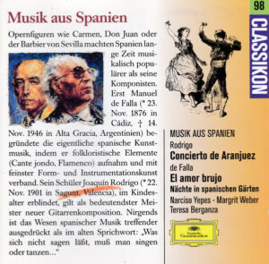 Rodrigo, De Falla - Narciso Yepes, Margrit Weber, Teresa Berganza - Musik Aus Spanien: Concierto De Aranjuez / El Amor Brujo / Nächte In Spanischen Gärten (CD, Compilation)