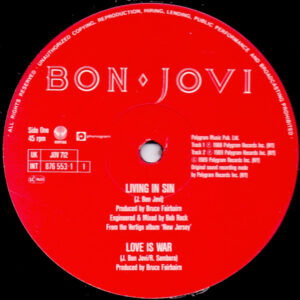 Bon Jovi - Living In Sin 12 Inch Vinyl Single (12 Inch Record)
