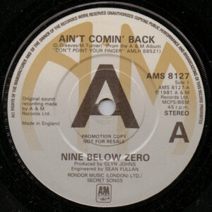 Nine Below Zero - Ain't Comin' Back 7 Inch Vinyl Single (7 Inch Record, Promo)