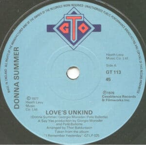Donna Summer – Love’s Unkind 7 Inch Vinyl Single (7 Inch Record)